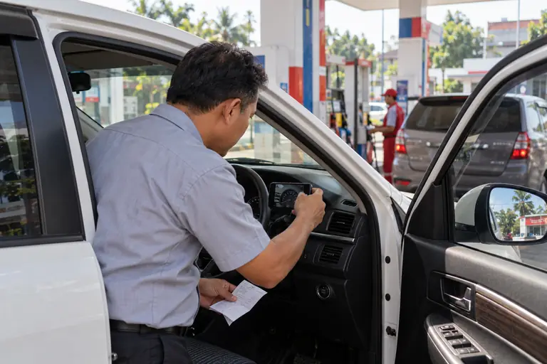 Sopir memotret odometer saat mengisi bahan bakar