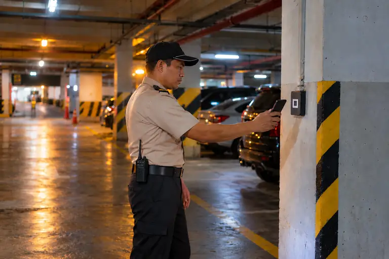 Satpam memindai titik patroli saat ronda malam