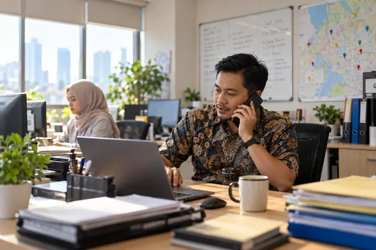 Koordinator operasional perusahaan alih daya di kantor